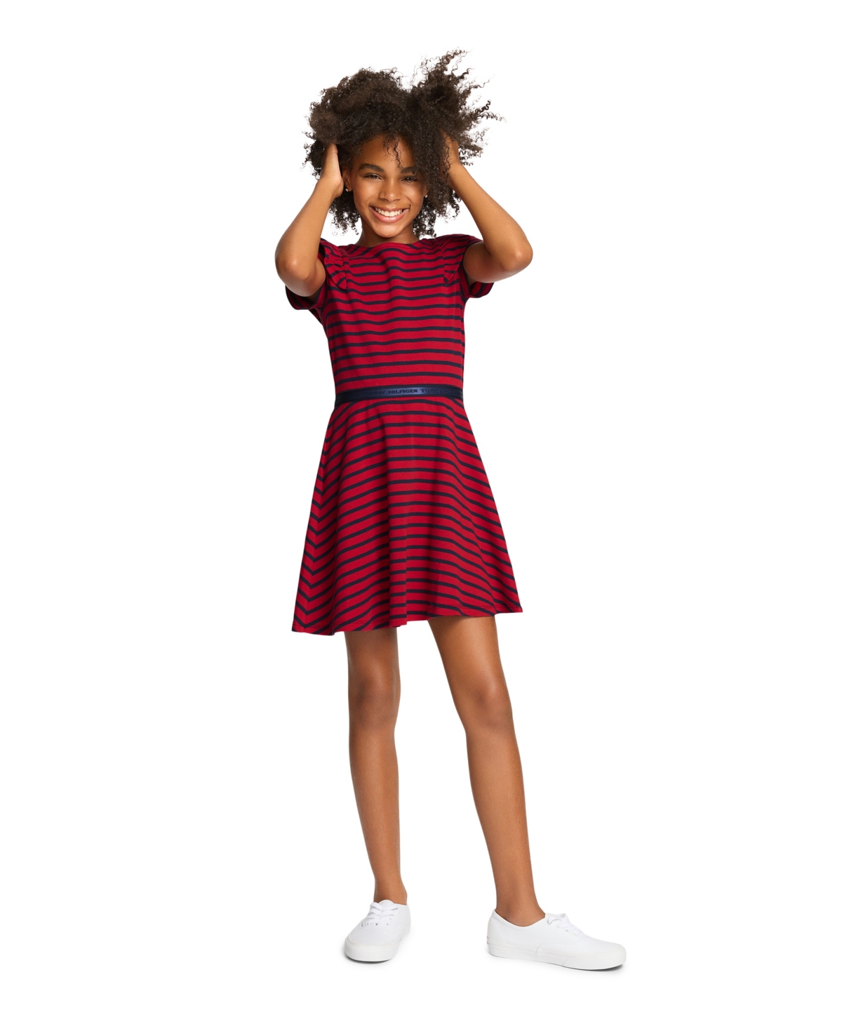 Tommy Hilfiger Kids Toddler And Little Girls Stripe Ruffle Dress In Medium Red ModeSens
