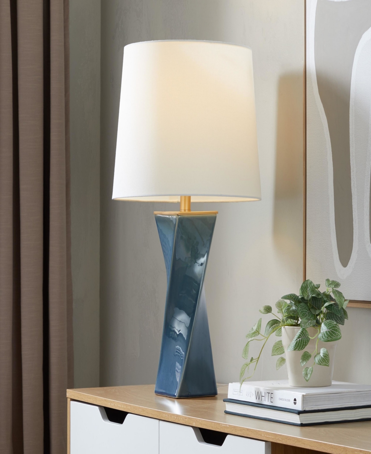 Lumisource 27" Ceramic Grandview Gallery Curvo Square Table Lamp In Blue