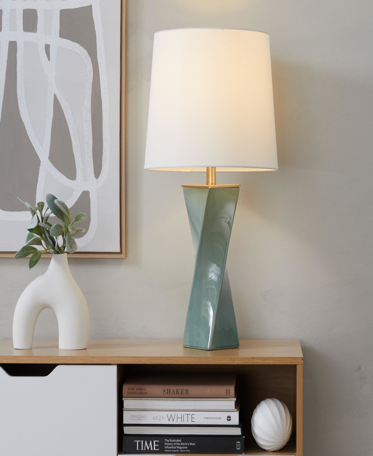 Lumisource 27" Ceramic Grandview Gallery Curvo Square Table Lamp In Sage Green