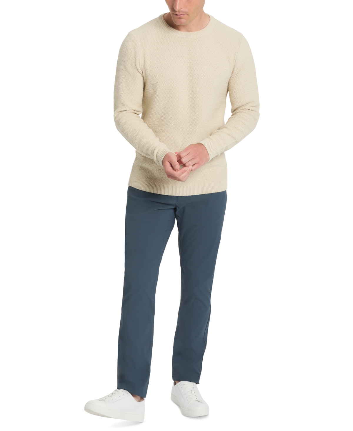Kenneth Cole Men's Slim Fit Popcorn Crewneck Sweater In Off White