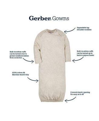 Baby Girls 4-Pack Gowns, Golden Floral, 0-6 Months