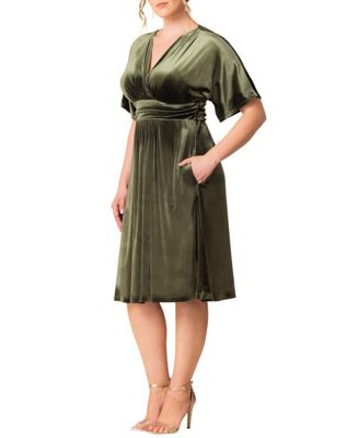 Women's Plus Size Angelic Velvet Midi Cocktail Dress with Pockets