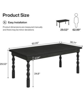 62” Wood Dining Table for 4-6 People, Farmhouse Large Rectangle Kitchen Table, Dinner Table Kitchen & Dining Room Furniture