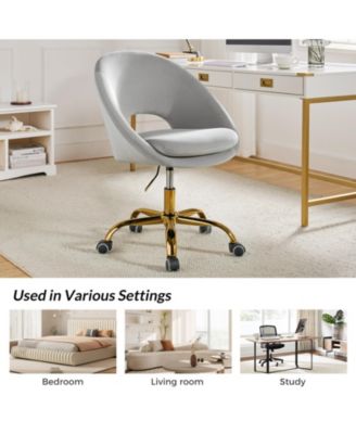 Modern Velvet Office Chair with Adjustable Swivel for Study Vanity