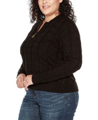 Black Label Plus Size Zip Cable Sweater