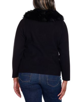 Black Label Plus Size Polyester Collar Short Zip Cardigan Sweater