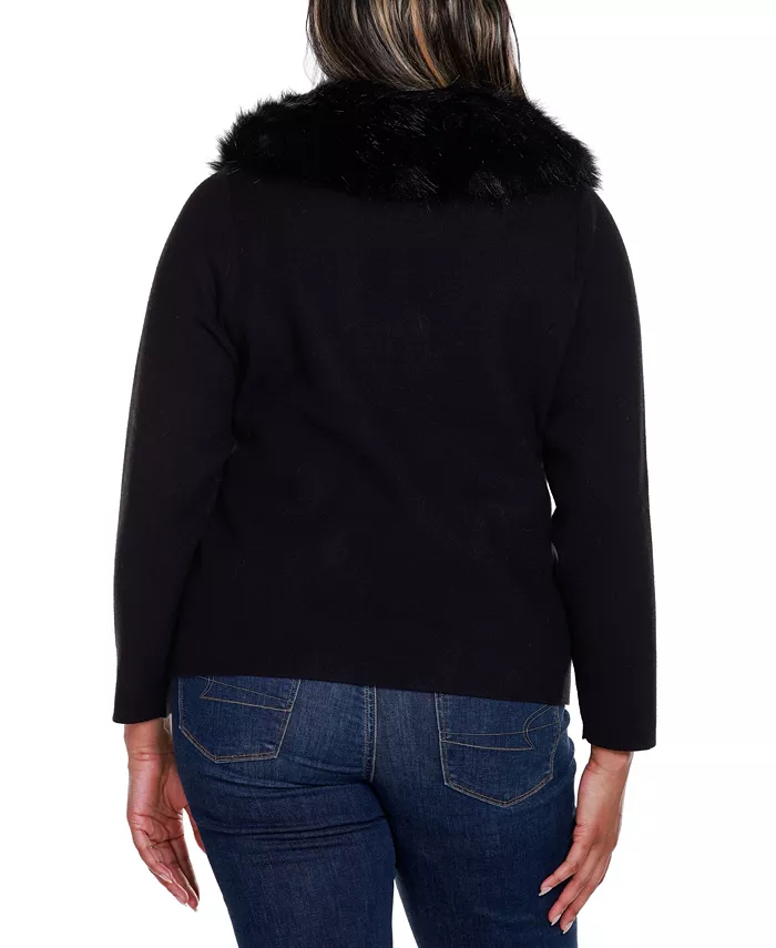 Black Label Plus Size Polyester Collar Short Zip Cardigan Sweater - thumbnail 6