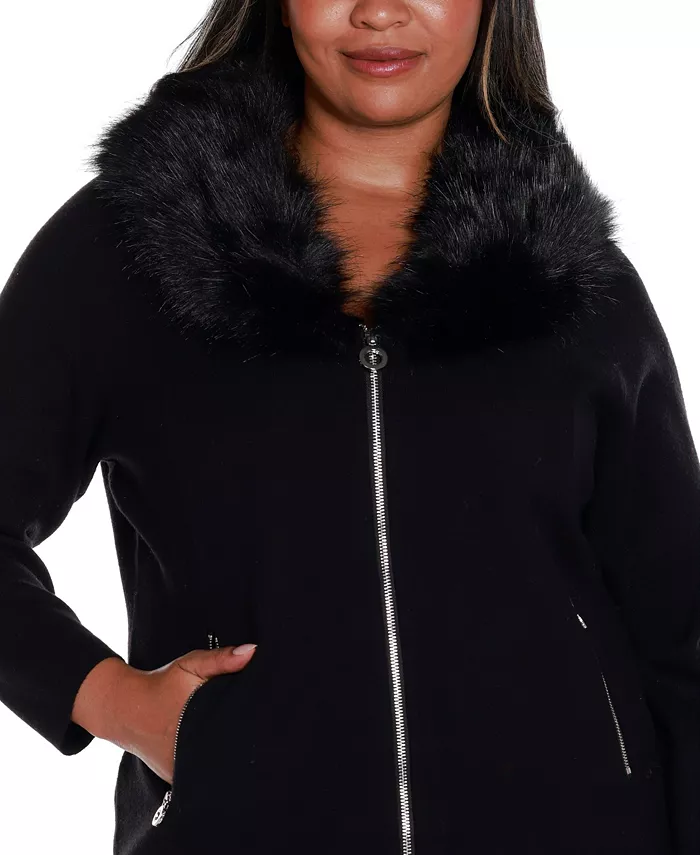Black Label Plus Size Polyester Collar Short Zip Cardigan Sweater - thumbnail 8