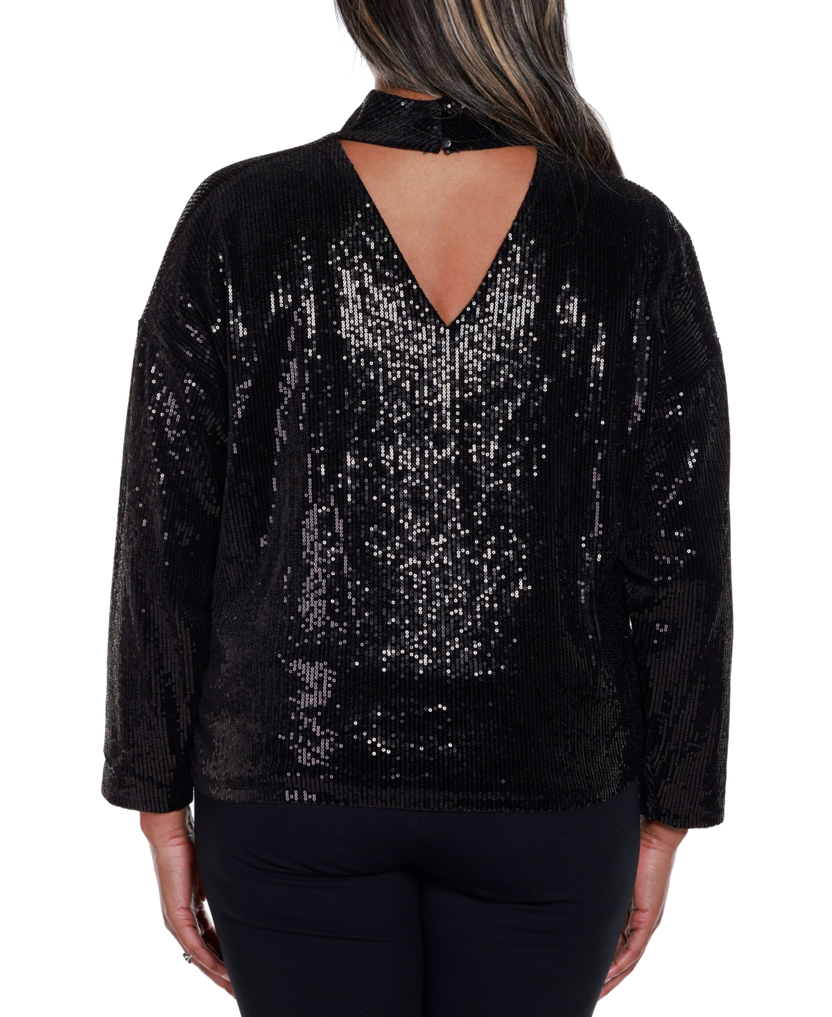 BelldiniLabel Plus Size Sequin Top with Back Cutout - Black