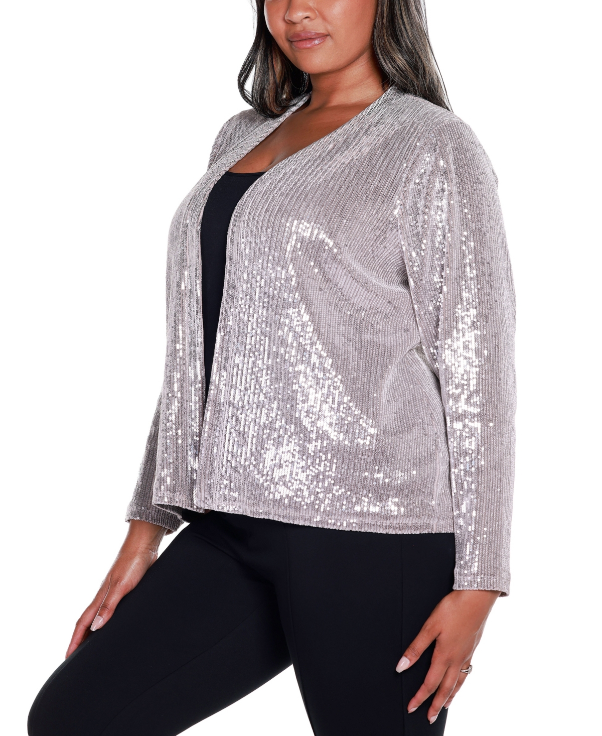 Belldini Black Label Plus Size Stretch Velvet Sequin Knit Cardigan Sweater