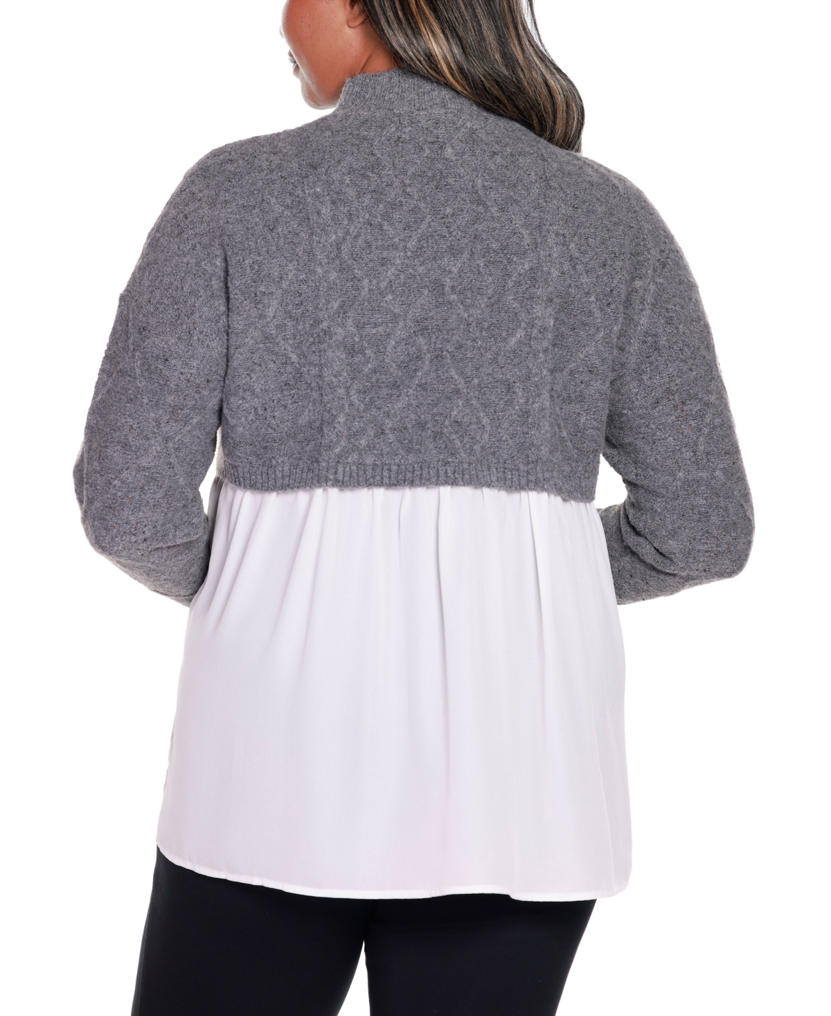 Belldini Black Label Plus Size Chiffon-back Cable Sweater -White