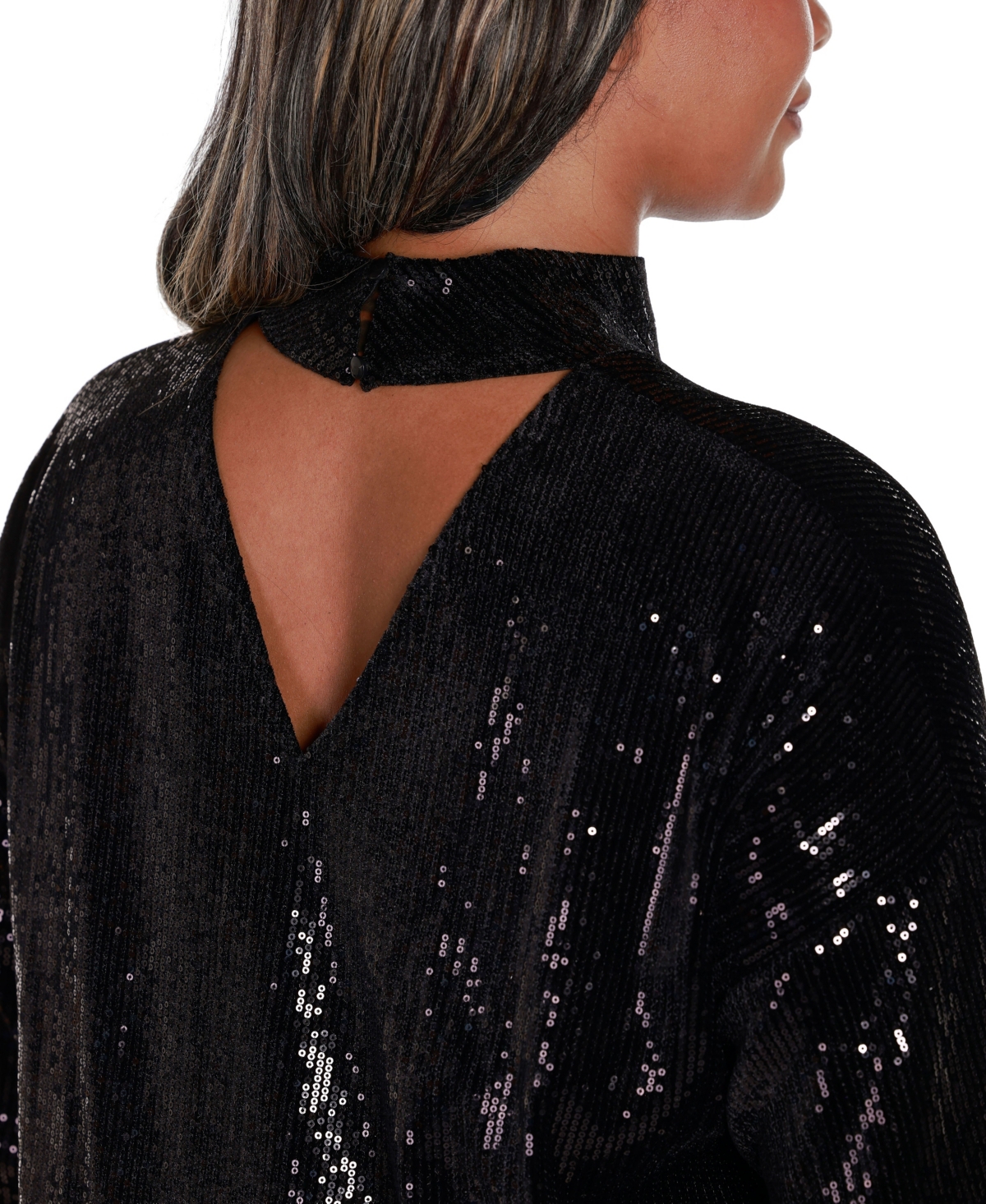 BelldiniLabel Plus Size Sequin Top with Back Cutout - Black