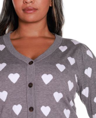 Plus Size Hearts Jacquard Cardigan Sweater