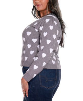 Plus Size Hearts Jacquard Cardigan Sweater