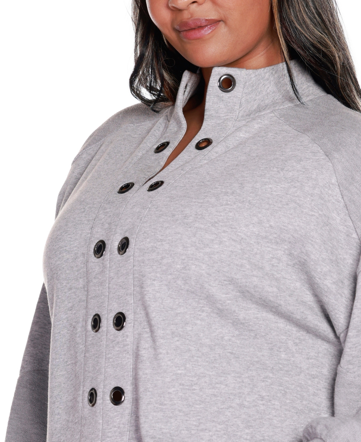 Belldini Plus Size Grommet Detail Mock Neck Knit Top