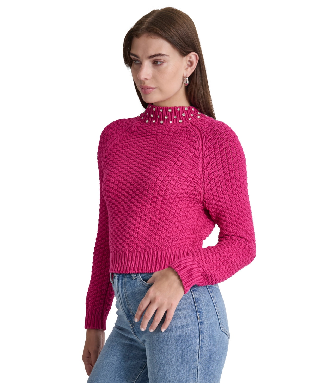 DKNY JEANS PETITE EMBELLISHED MOCK-NECK SWEATER 