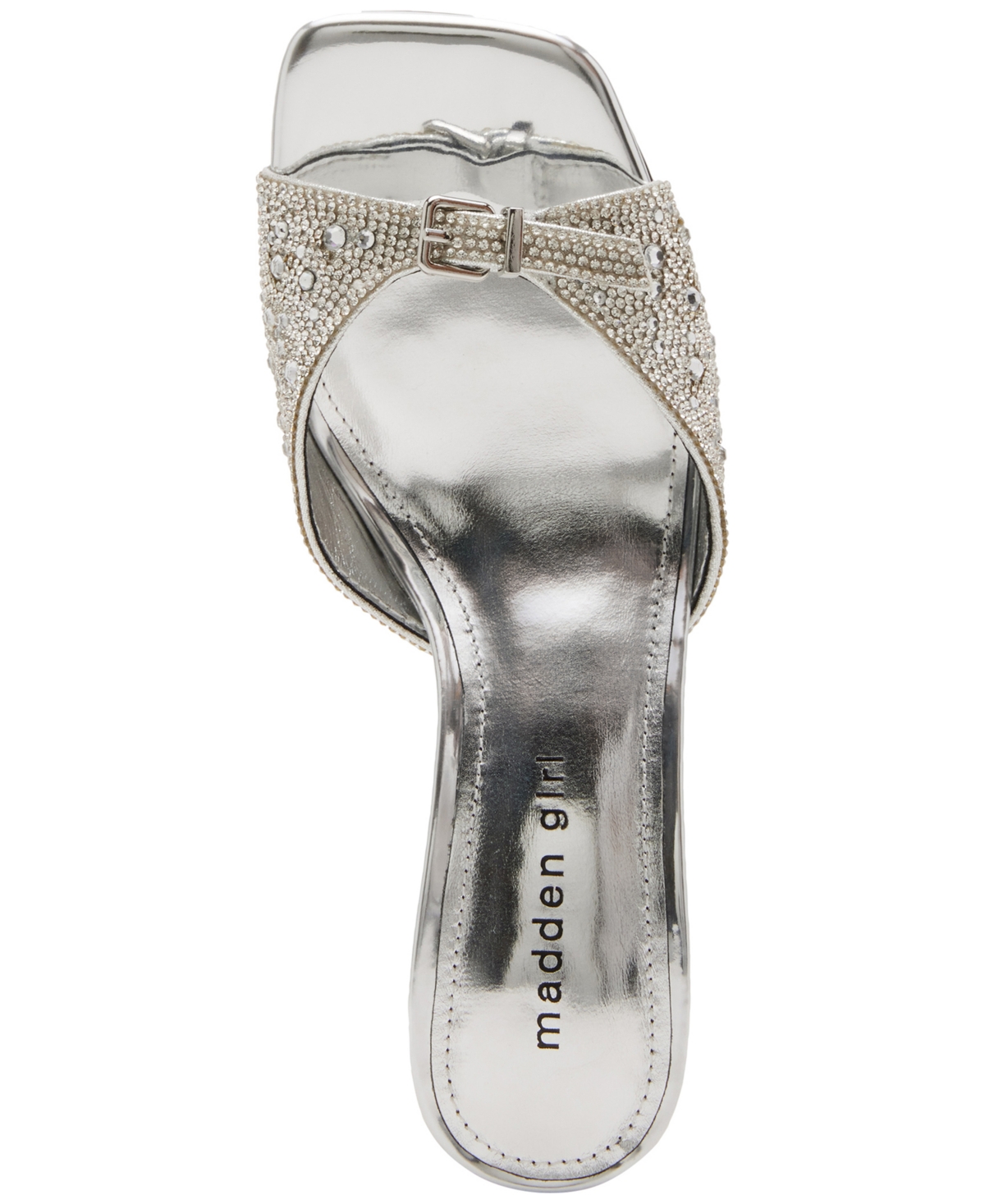 Madden Girl Dawn-r Buckled Stiletto Dress Mules In Silver Rhinestone