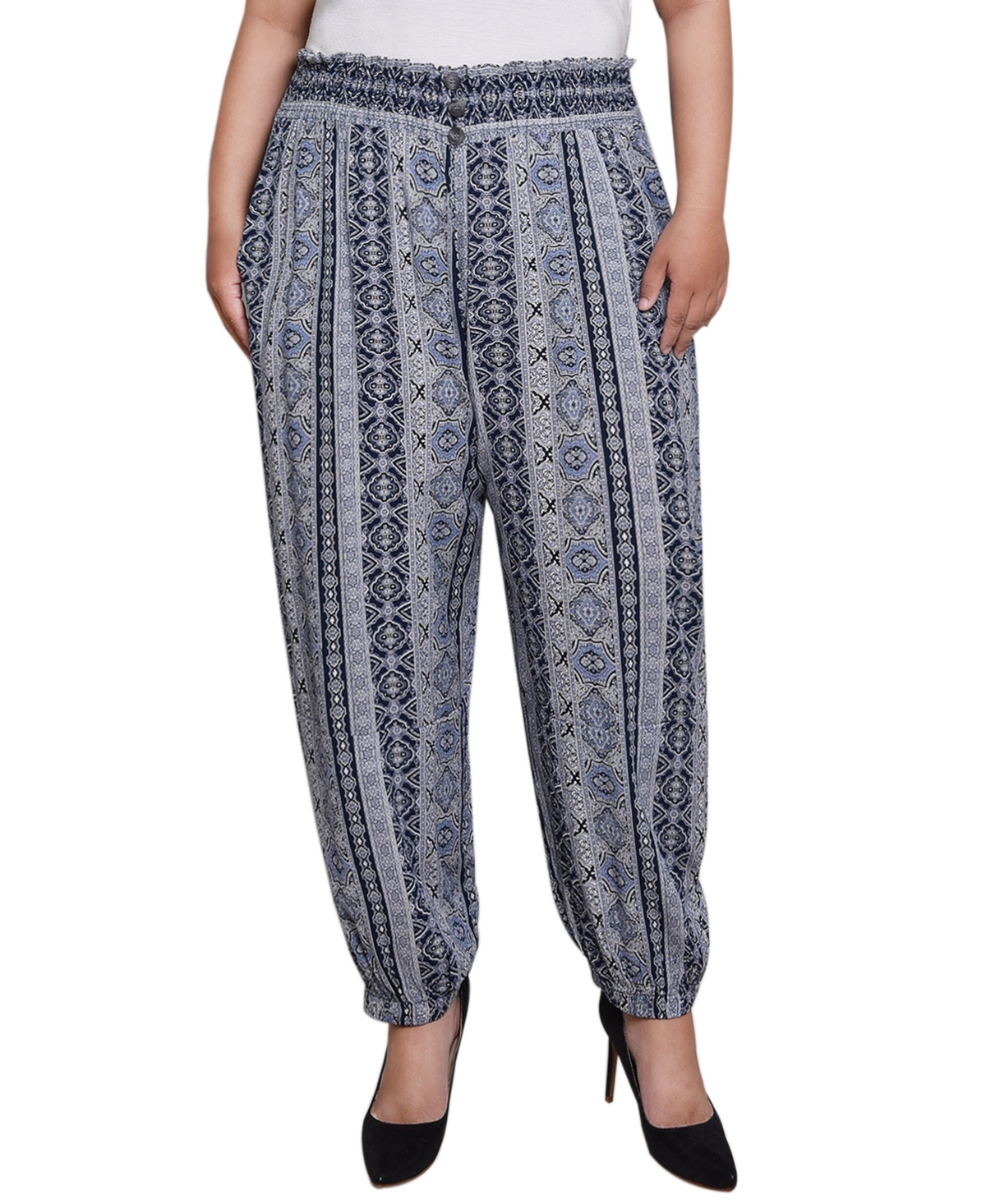 NY COLLECTION PLUS SIZE SMOCK-WAIST PANTS 