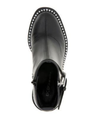 BCBGeneration Women's Braxi Stud Block Heel Buckle Casual Booties