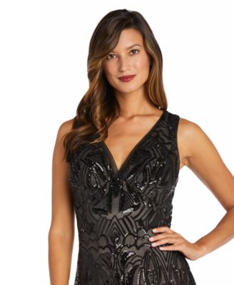 Petite Sequinned-Pattern Evening Gown