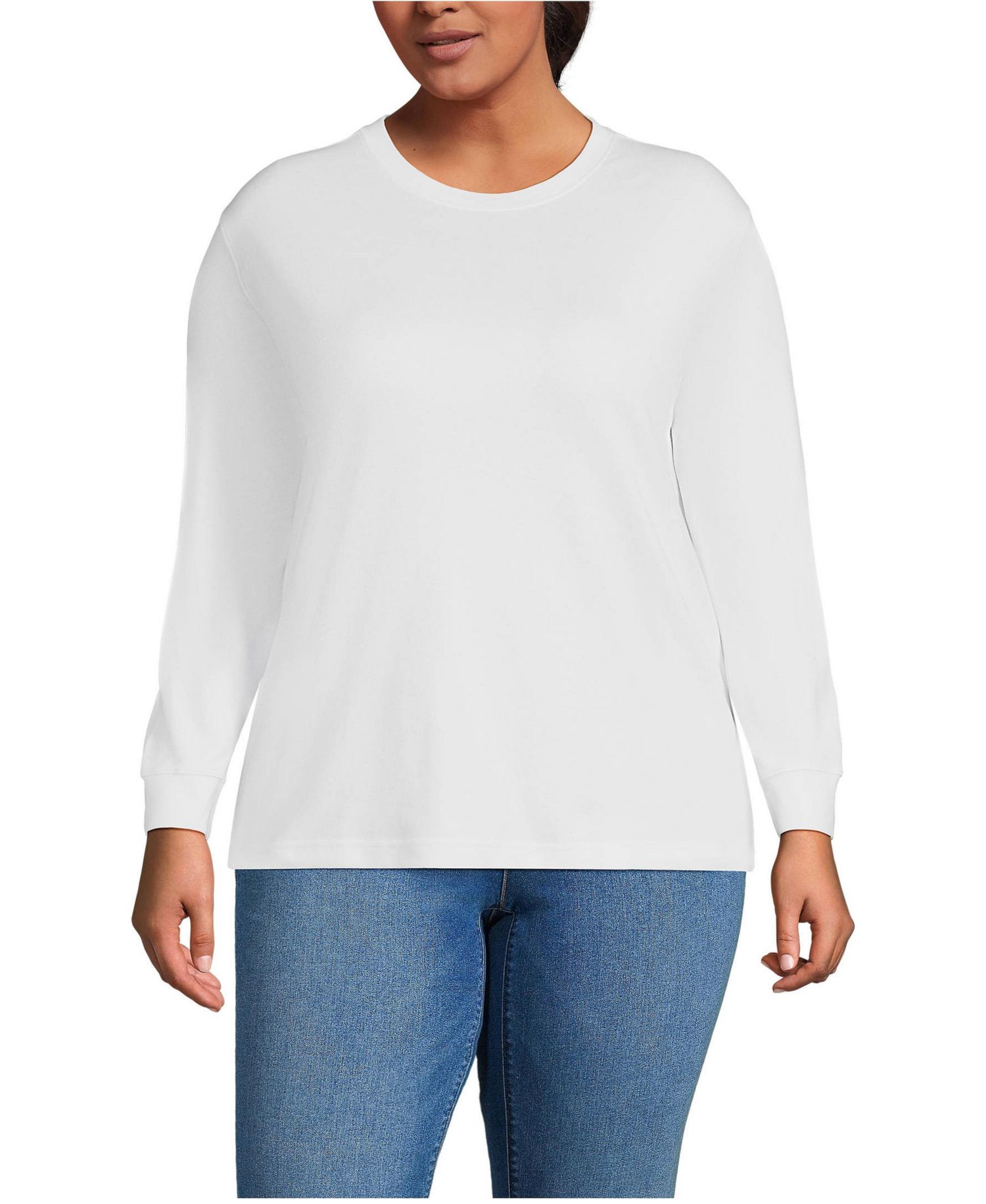 Plus Size Cotton Relaxed Long Sleeve Crew Neck