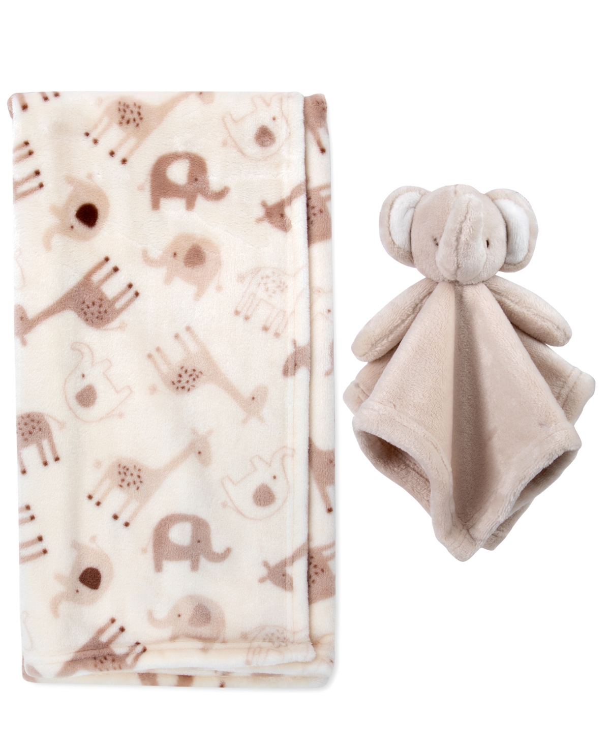 JESSICA SIMPSON BABY BOYS ZOO ANIMAL BLANKET WITH ELEPHANT LOVEY, 2-PIECE SET 