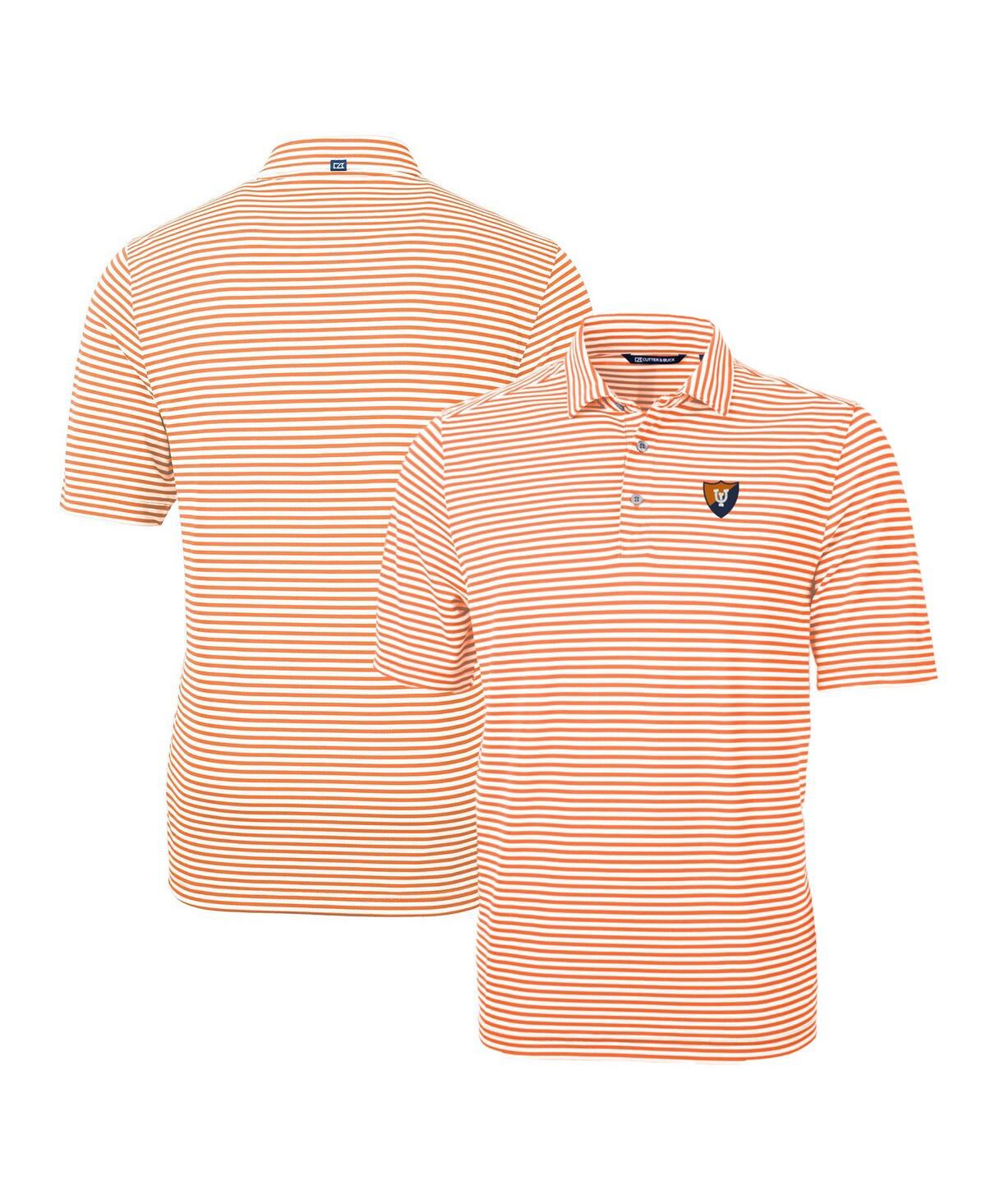 Cutter & Buck Men's Illinois Fighting Illini Throwback Logo Virtue Eco Pique Stripe Polo In Orange