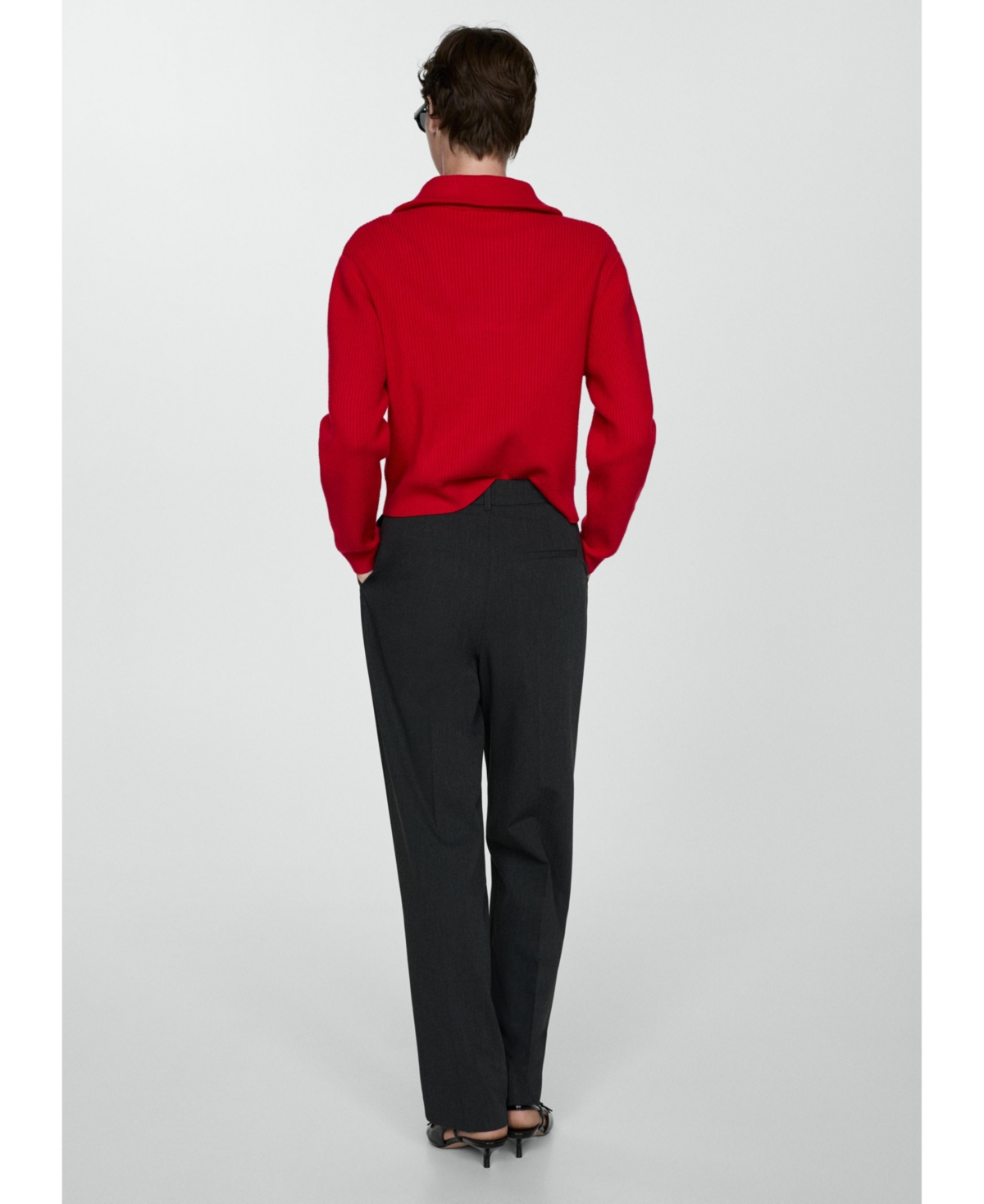 Mango Half Zip Rib Sweater In Red