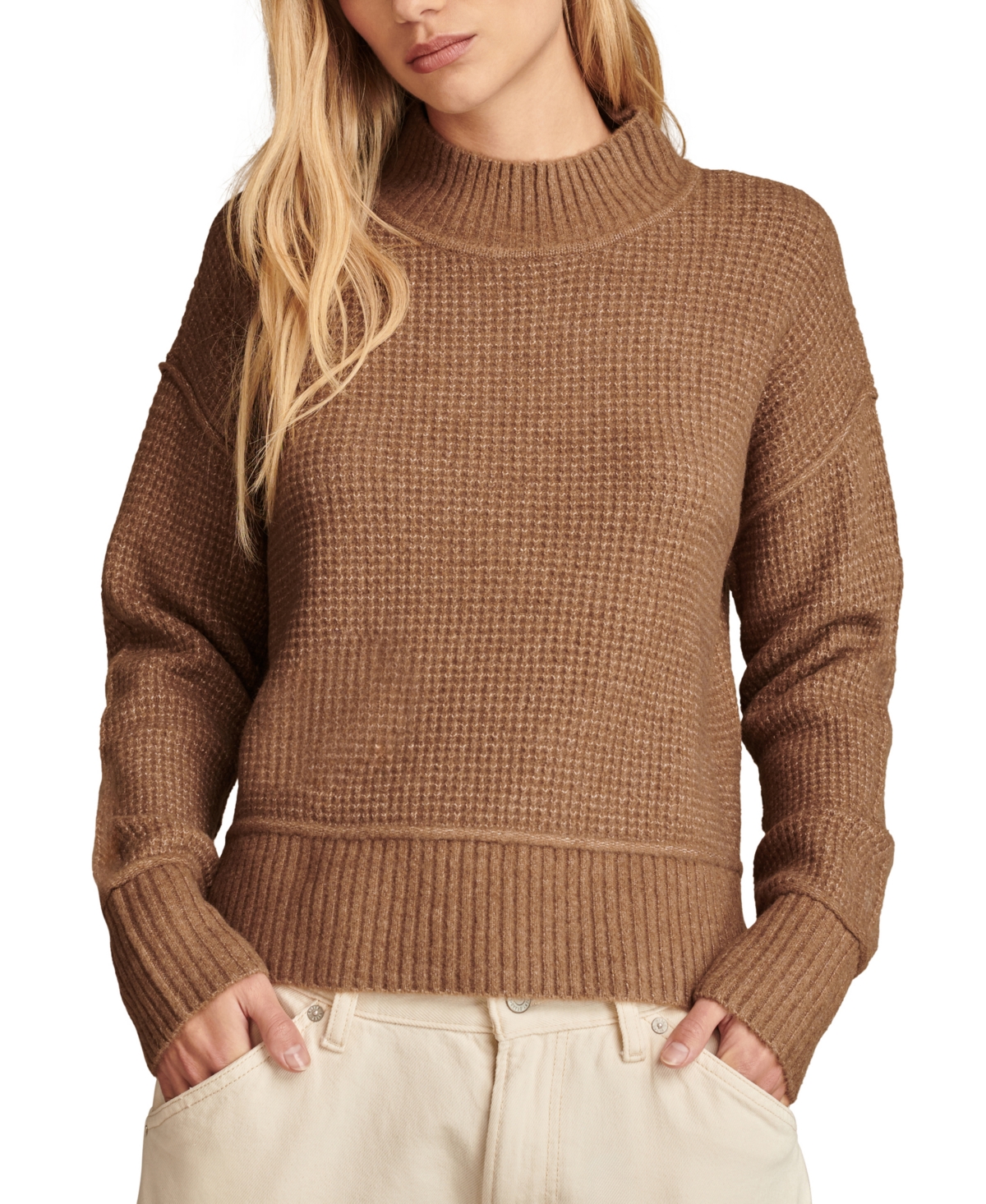 Lucky Brand Women's Mock Neck Waffle-Knit Sweater