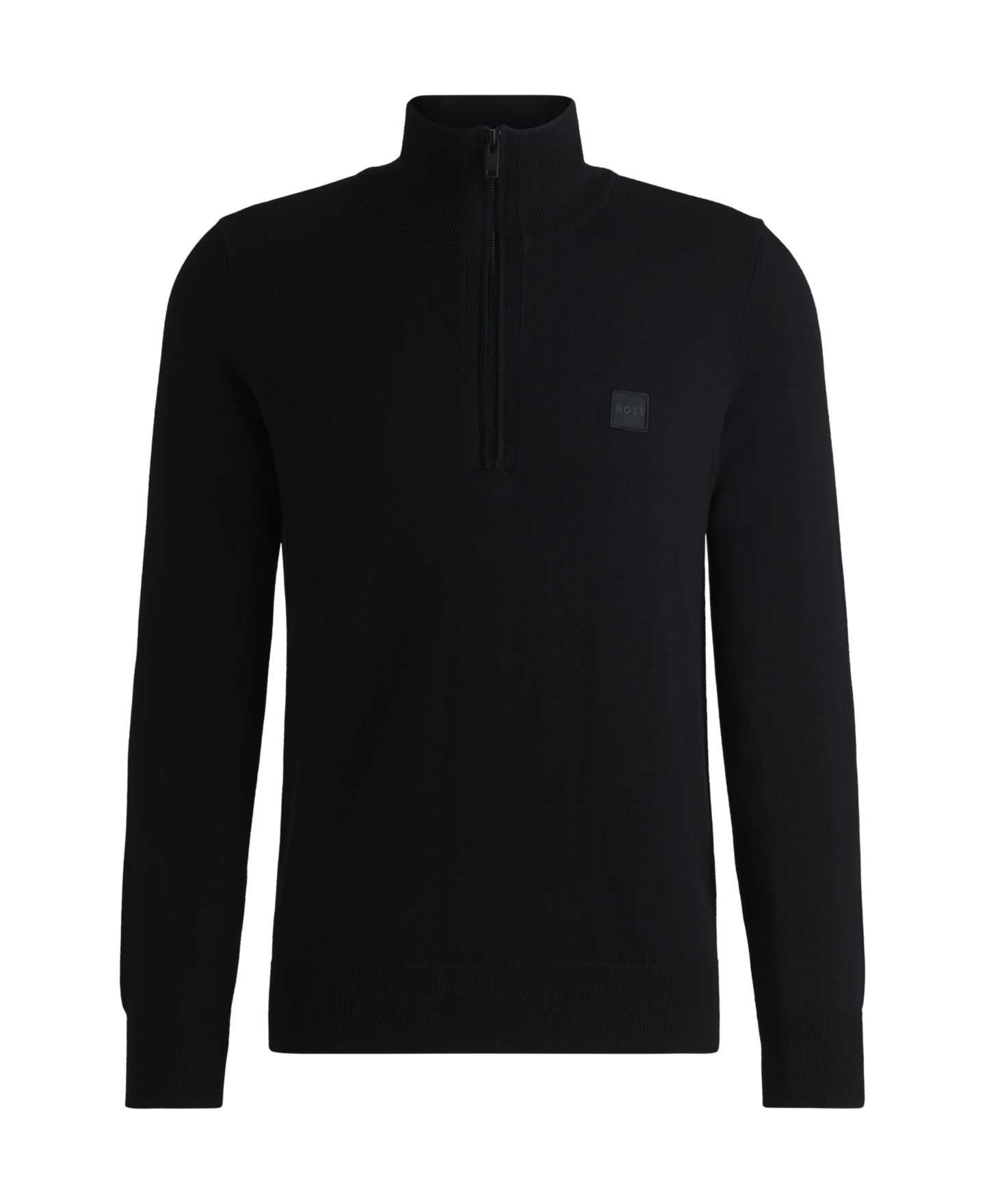 Мужской свитер Hugo Boss Logo-Patch Zip-Neck, цвет: Чёрный — фото 3