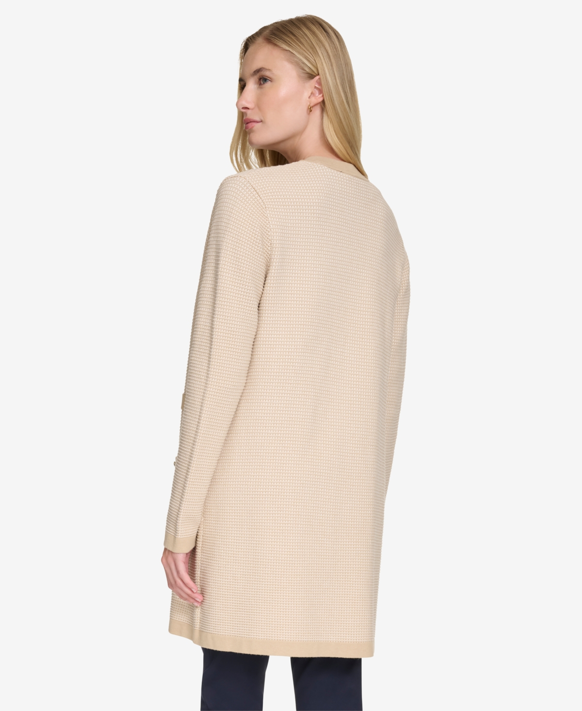 Tommy Hilfiger Women's Printed Cotton Open-Front Cardigan -ivory