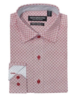 Nick Graham Men's Wildflower Floral Dress Shirt - Red, Long Sleeve, Performance Stretch (XL 17-17.5 36/37)