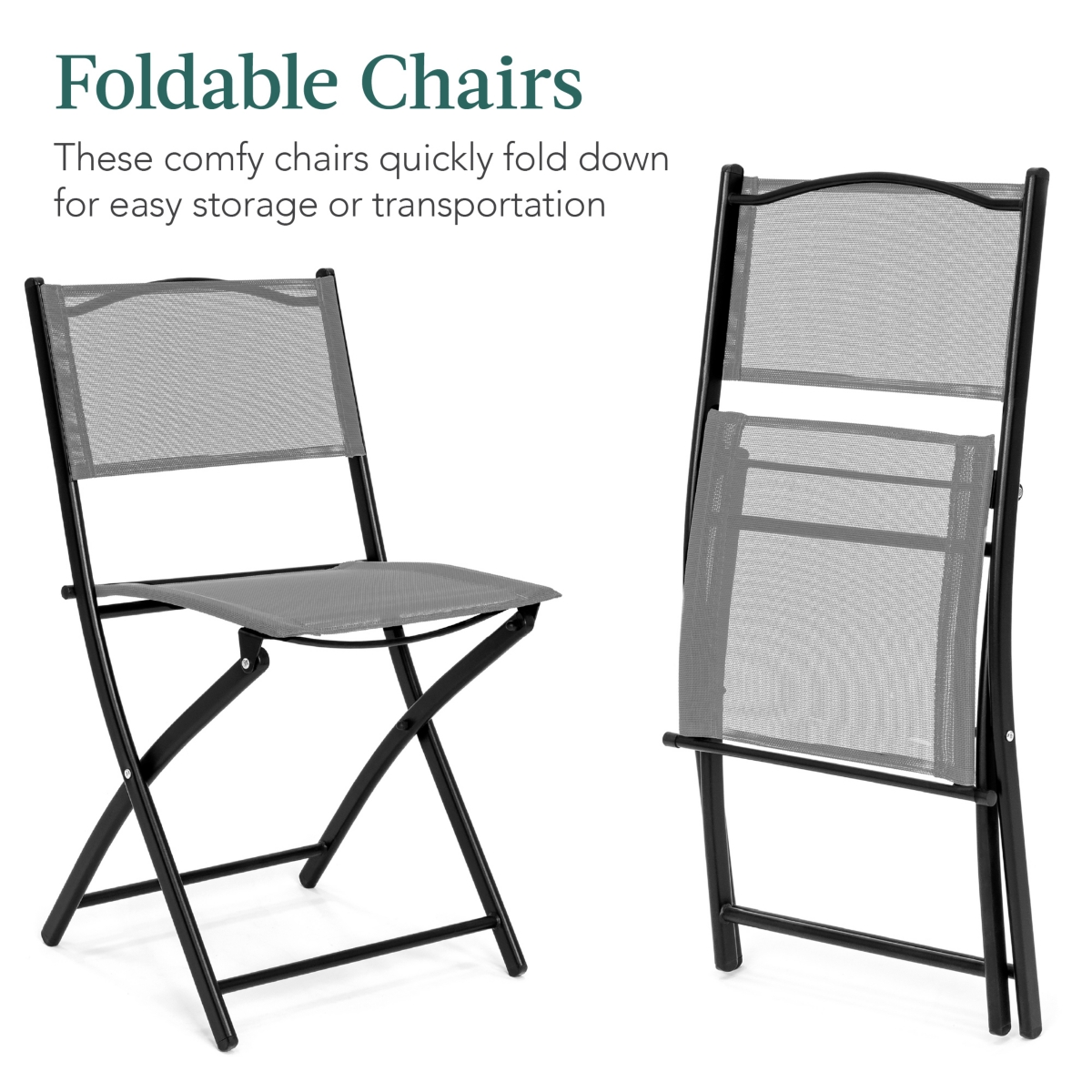 Best Choice Products 3-Piece Patio Bistro Dining Furniture Set w/ Round Textured Glass Tabletop, Folding Chairs