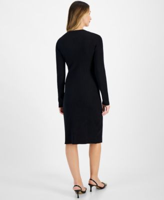 Robbie Bee Women's Ribbed Belted Side-Slit Sweater Dress - Macy's