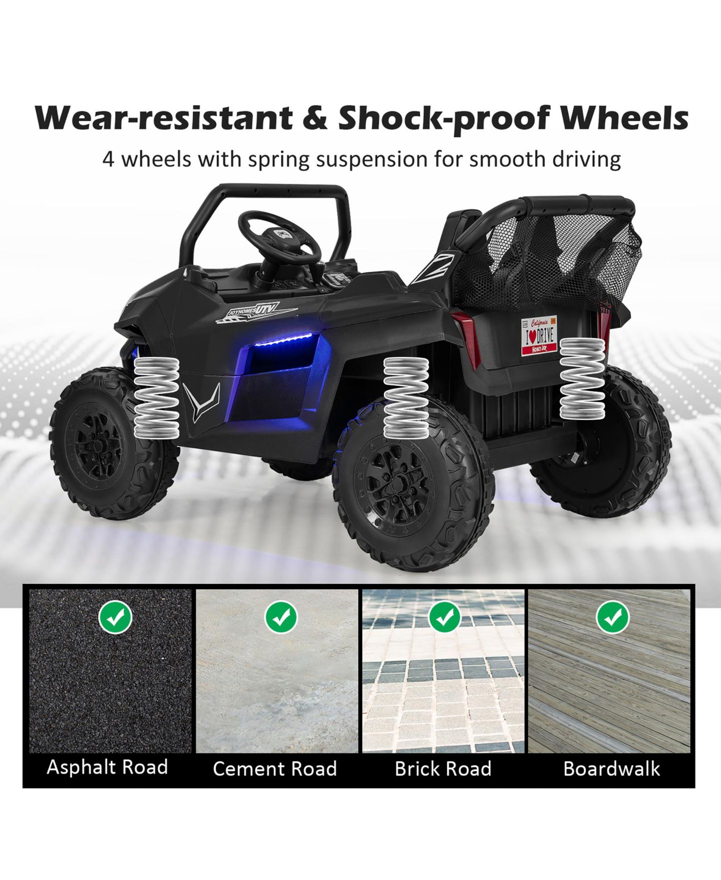 Детская игрушка Costway 12V 2-Seater Ride On UTV with Remote Control and LED Lights, 3–8 лет, цвет: Чёрный — фото 6