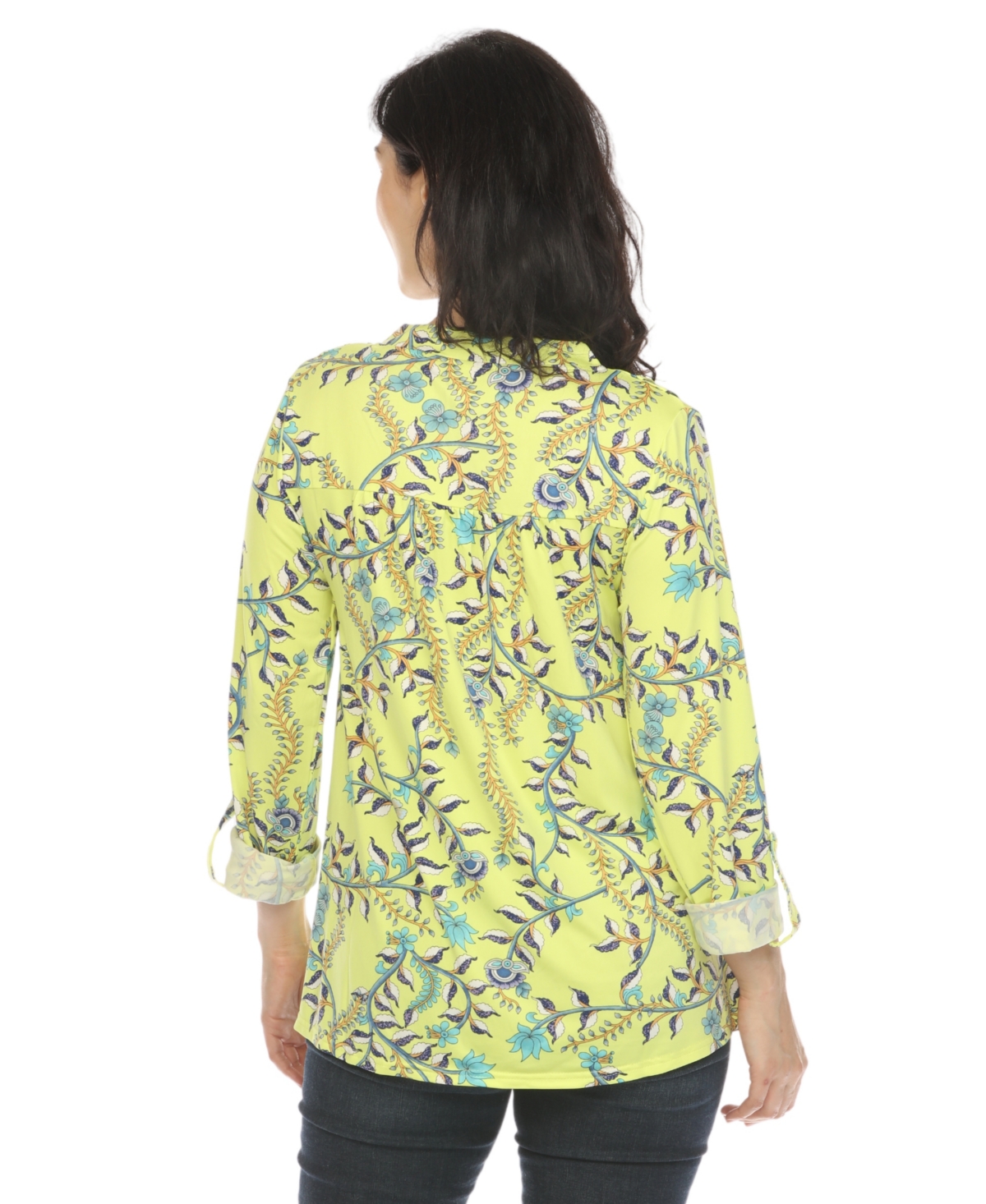 White Mark Women's Paisley Button Front Tunic Top In Lime