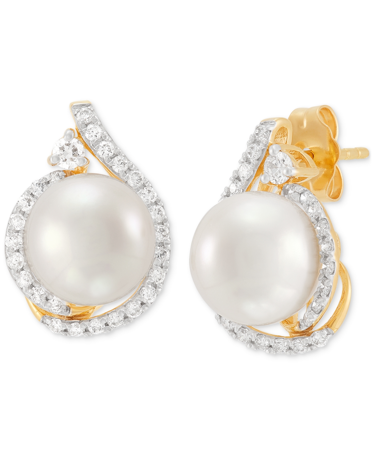 Cultured Ming Pearl (8mm) & Lab Grown Diamond (3/8 ct. t.w.) Halo Stud Earrings in 14k Gold - Gold