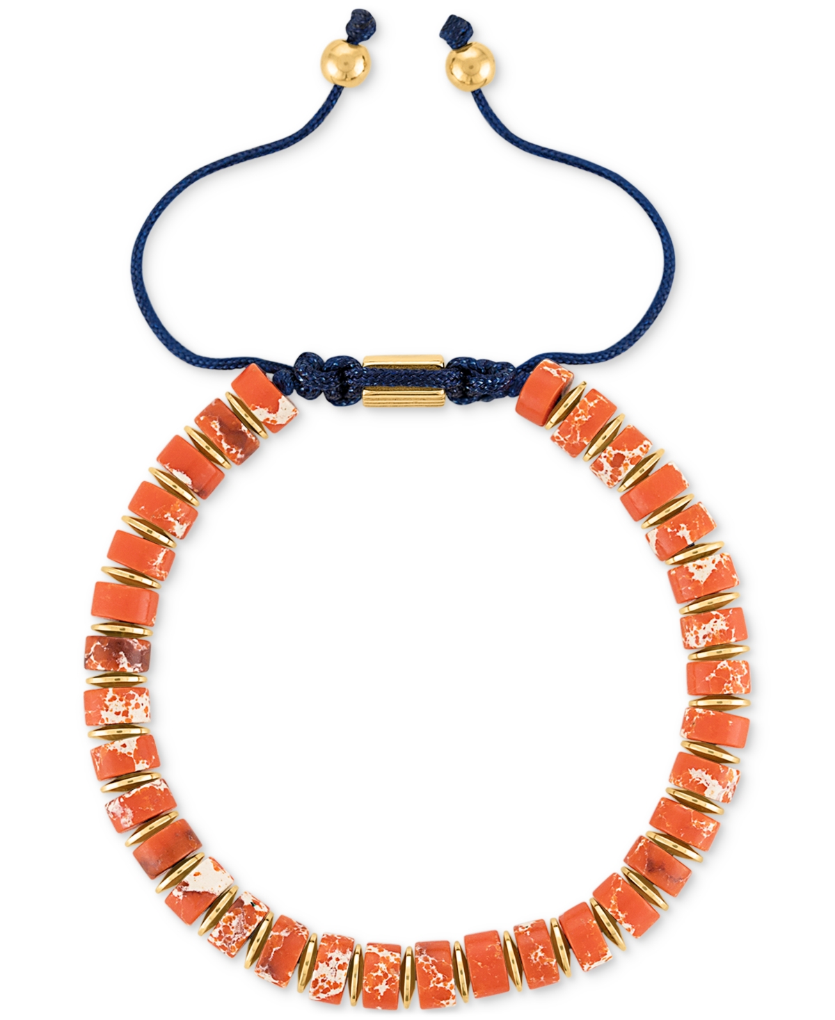 Shop Esquire Men's Jewelry Green Agate Bead Blue Cord Bolo Bracelet In Gold-tone Ion-plated Stainless Steel (also In Jasper), C