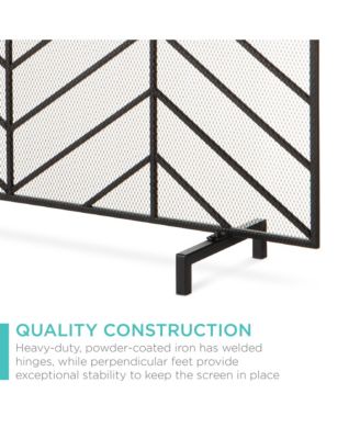 38x31in Single Panel Handcrafted Iron Chevron Fireplace Screen w/ Distressed Finish