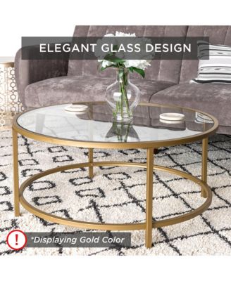 36in Round Tempered Glass Coffee Table for Home, Living Room, Dining Room