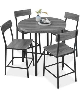 5-Piece Modern Round Counter Height Dining Set w/ 4 Chairs, 1.5in Thick Table