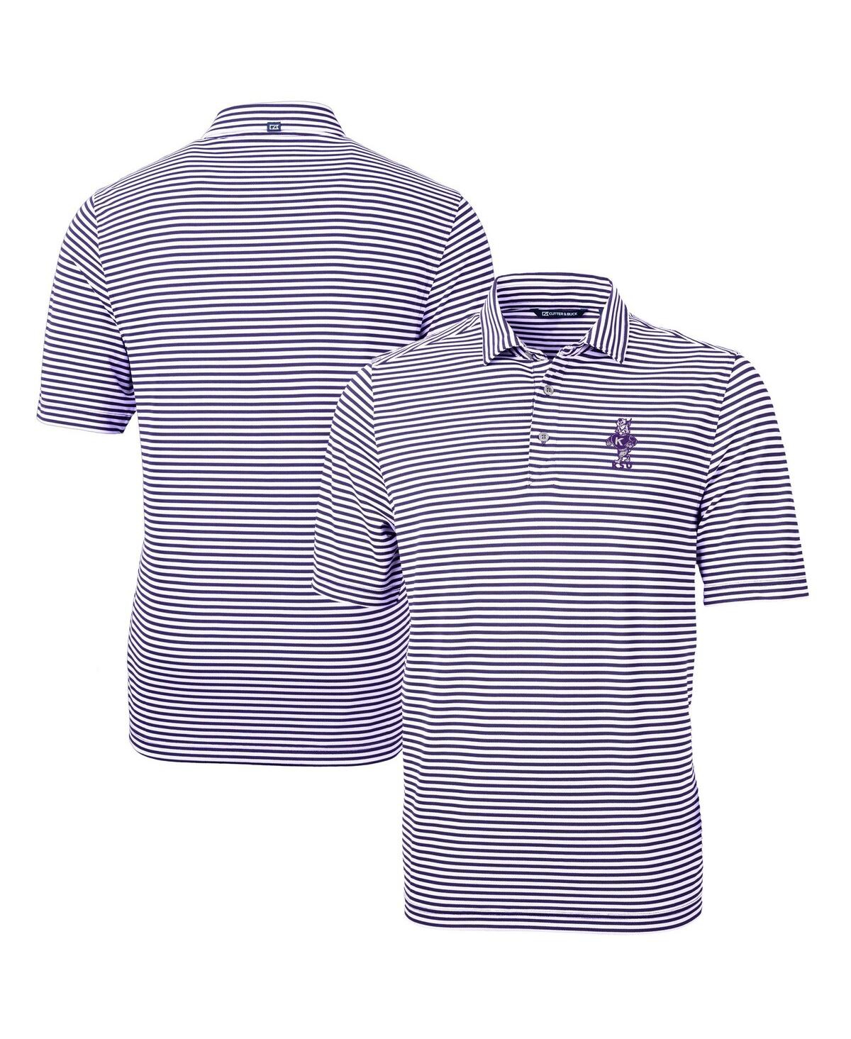 Cutter & Buck Men's Kansas State Wildcats Vault Drytec Virtue Eco Pique Stripe Polo In Purple