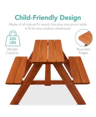 Kids Wooden Picnic Table, Outdoor Activity Table w/ Adjustable Umbrella, Seats