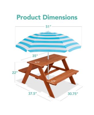 Kids Wooden Picnic Table, Outdoor Activity Table w/ Adjustable Umbrella, Seats