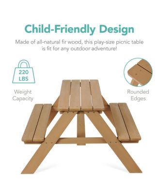 Kids Wooden Picnic Table, Outdoor Activity Table w/ Adjustable Umbrella, Seats