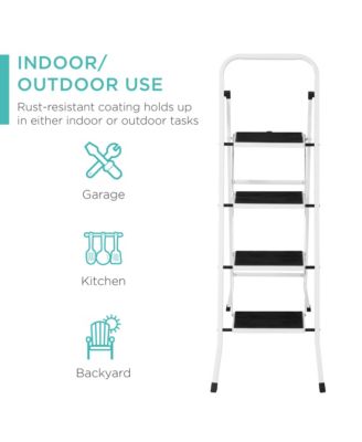 4-Step Portable Folding Steel Ladder w/ Hand Rail, Wide Platform Steps, 330lbs Capacity