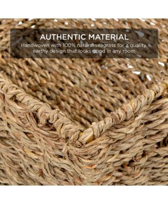 Set of 4 Multipurpose Stackable Seagrass Storage Laundry Organizer Baskets w/ Handles