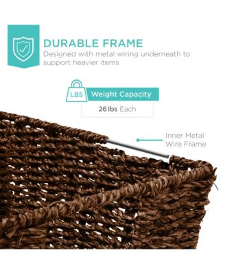 Set of 4 Multipurpose Stackable Seagrass Storage Laundry Organizer Baskets with Handles