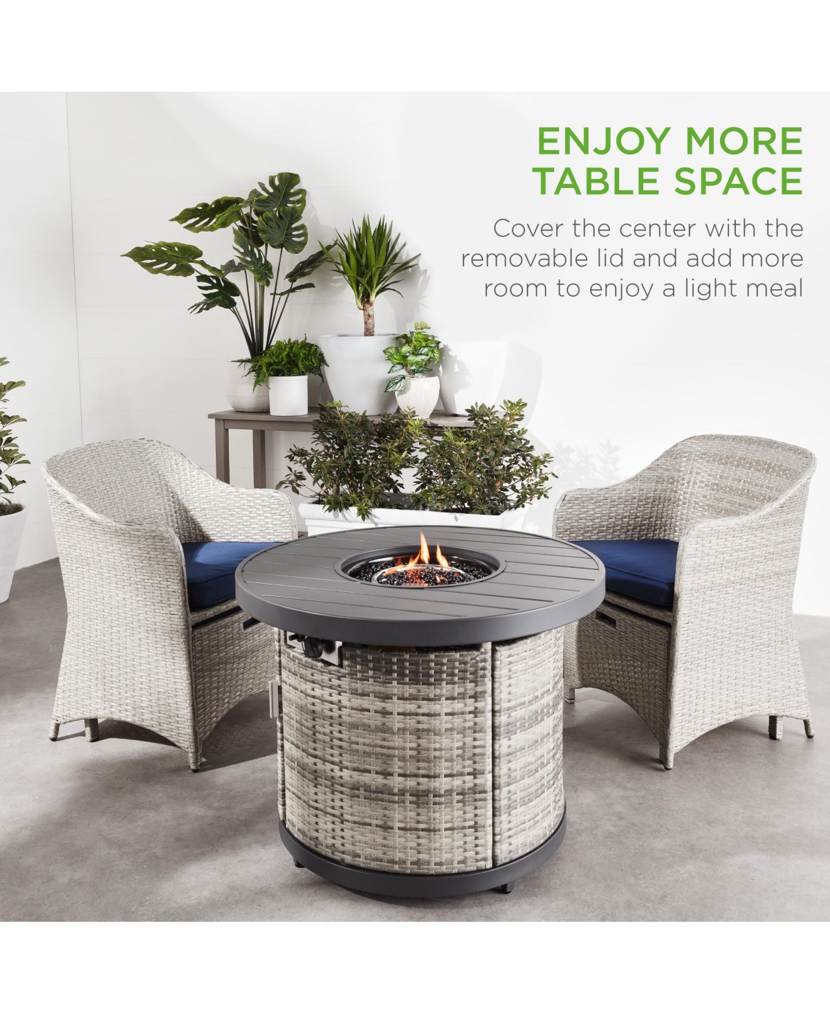 Best Choice Products Round Fire Pit Table, 50,000 Btu Outdoor Wicker Patio Firepit w/ Cover, Tank Holder