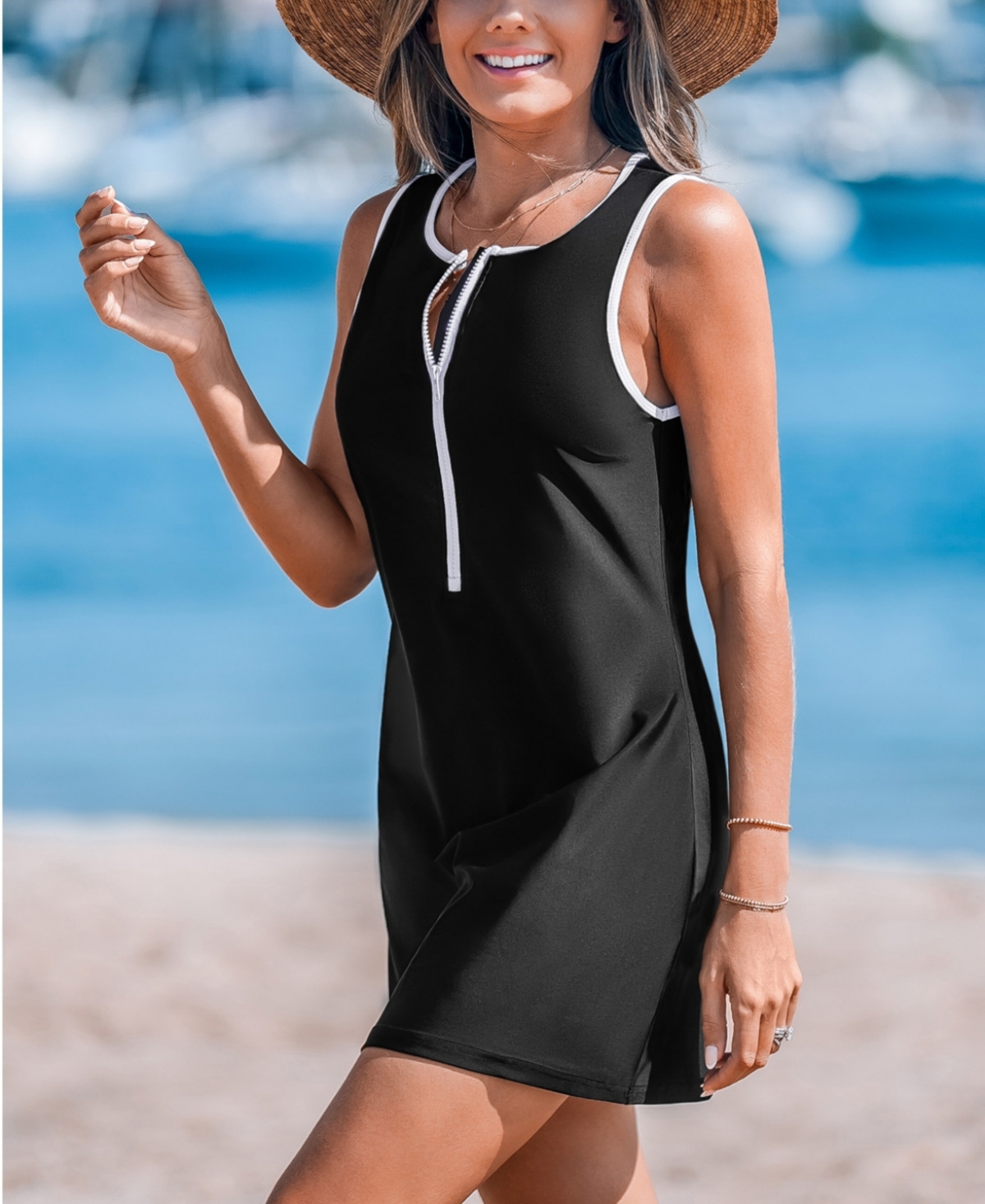 Cupshe Women's Sleek Zipper Tank Cover-Up Dress